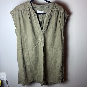 Anthropologie SMALL Kimber Olive Green Sleeveless Pullover Tunic Dress Pockets